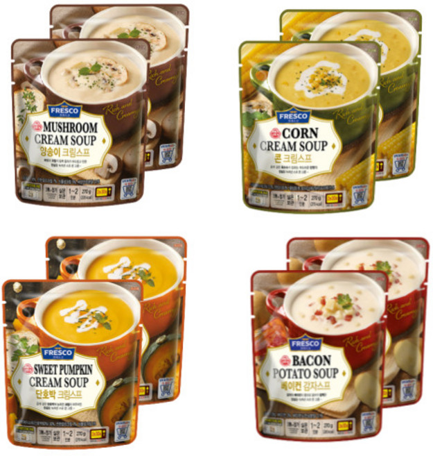 오뚜기프레스코 스프 세트 (양송이 2 단호박2 콘크림2 베이컨감자2), 1세트