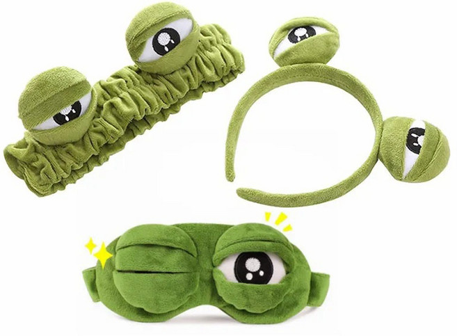 토이즈데이 슬픈 개구리 봉제 여행용 구디백 단체 선물, 3개, 안대+헤어밴드+머리띠, 10cm