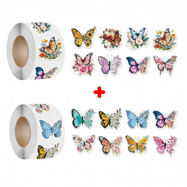 스노벨 2롤 1000매 나비 꽃 플라워 스티커 3.2cm, 1개, 혼합(S767)