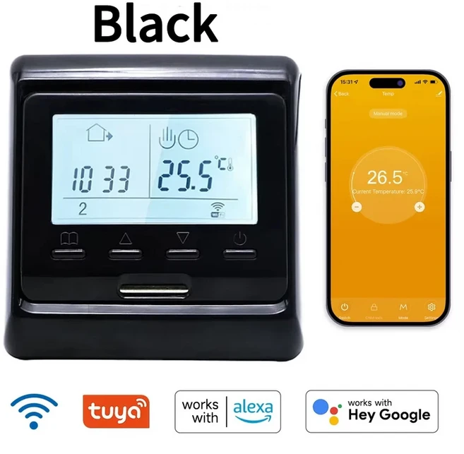 M6 투야 와이파이 스마트 온도조절기 전기 바닥 난방용 물/가스 보일러 원격 제어기 구글 홈 및 알렉사, 02 B Electric Heating, 02 WIFI