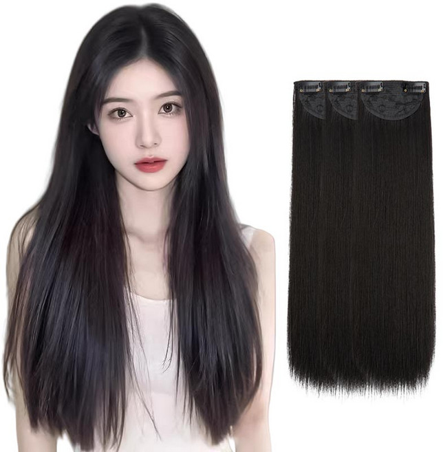 오비안 자연스러운 옆머리 볼륨 헤어피스 똑딱이 가발, 1개, 분리형 3피스-내추럴블랙(45cm)