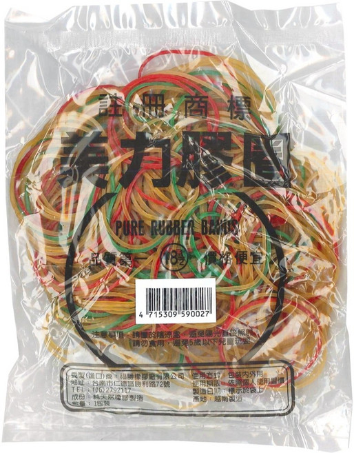 美力牌 橡皮筋, 1個, 18 1/2 (紅.黃.綠), 紅.黃.綠