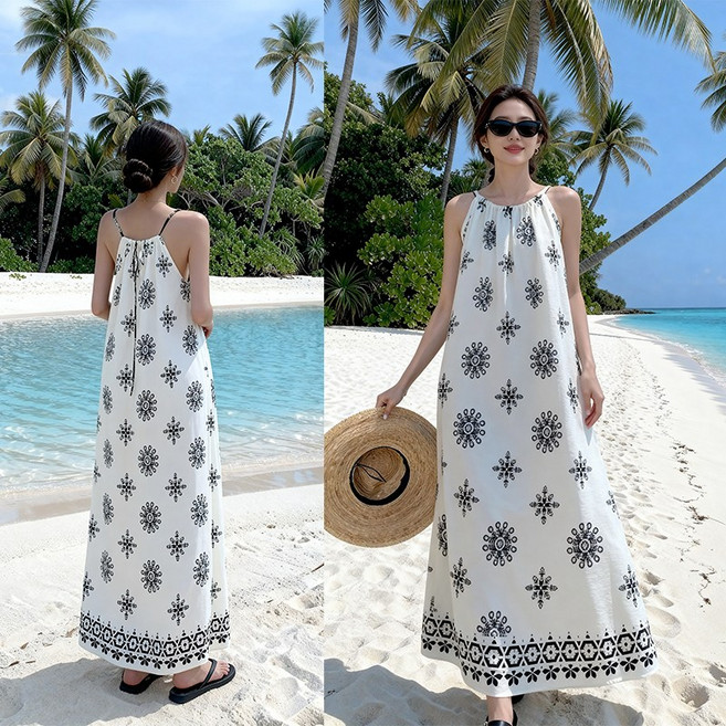 비비디아 여름 비치원피스 롱 나시 뷔스티에 민소매 휴양지룩 바캉스 비치웨어 빅사이즈 5612