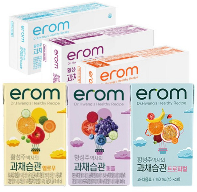 이롬 황성주박사의 과채습관 140ml 3종 (트로피컬/옐로우/퍼플), 72개