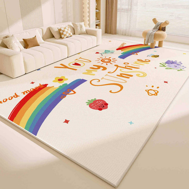 卡通客廳兒童爬爬墊 加厚防滑可擦地毯, 彩球-阳光