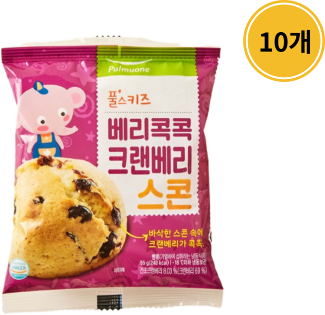 간식 풀무원 풀스 키즈 크랜 베리 콕콕 크랜 베리 스콘, 10개, 55g