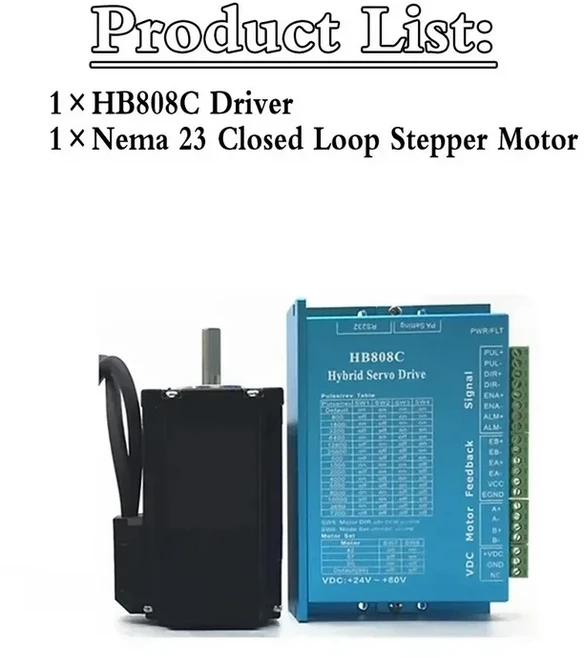 Nema23 폐쇄 루프 스텝퍼 모터 드라이브 전원 공급 장치 키트 1.2 2/3 Nm 이지 서보 샤프트 8mm 2 상 3M 케, 01 CHINA, 03 1.2Nm, 02 Motor drive Kit