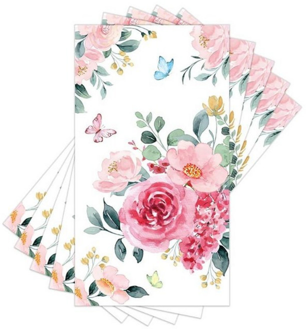 Spring Floral Paper Napkins Disposable 100PCS Decorative Rose Butterfly 프린팅디자인ed Dinner Napkins, 1.100PCS