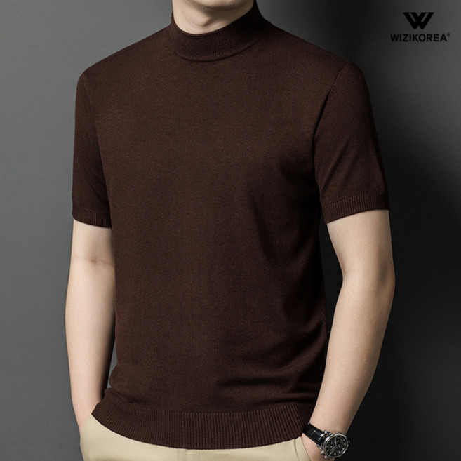 남성 모크넥 반팔 니트 울 반목 티셔츠 여름 하프넥 반폴라 슬림 댄디룩 WI017N