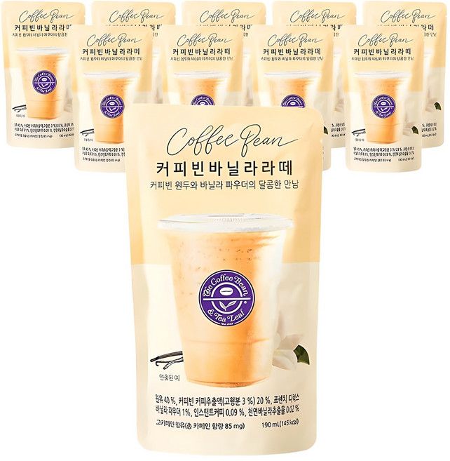 커피빈 바닐라 라떼 파우치 커피, 190ml, 10개
