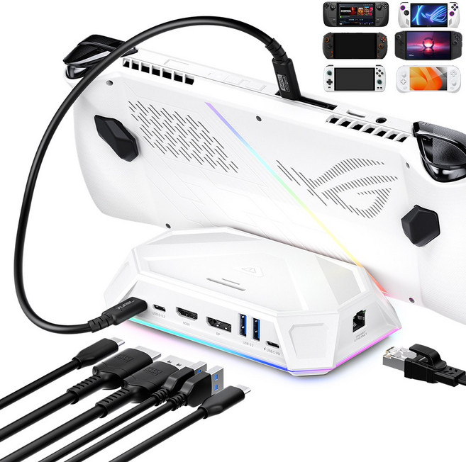 JSAUX 스팀덱 독 RGB 도킹스테이션 12in1 Rog Ally 리전고 UMPC 호환, 화이트, 1개