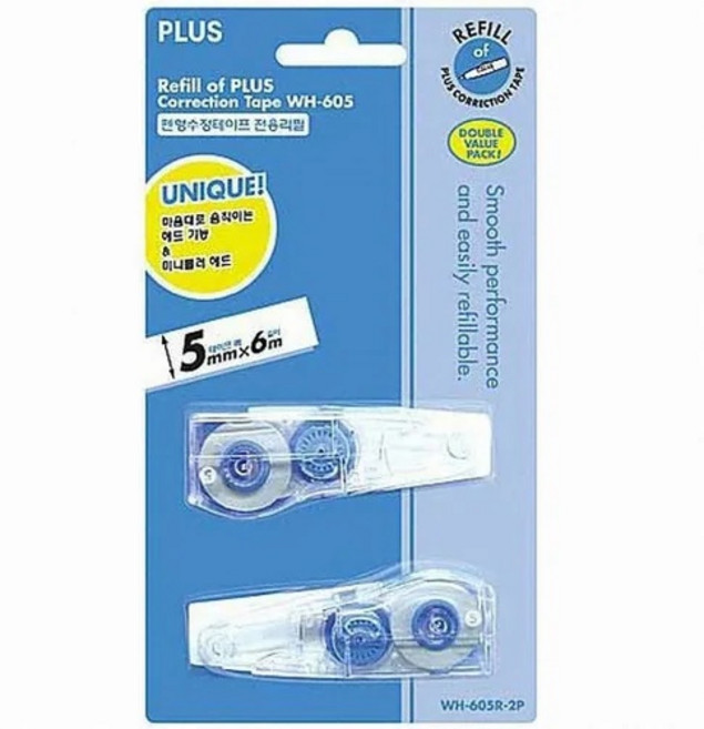 [파이브온] 플러스 수정테이프 리필 WH-605R 2개입 1개 5mmx6m, 2개