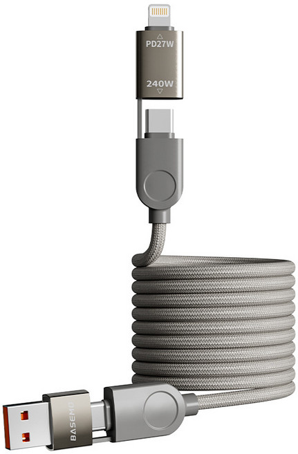 BASEM0 快充Type-C轉Lightning雙接口螺旋伸縮充電線, 240W, 1個