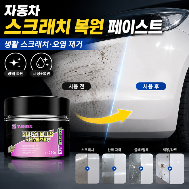 새 차 같은 광택 복원 자동차 스크래치 복구제 강력 흠집 제거 컴파운드 차량 기스 제거 도장면 페인트 케어 모든 색상 사용 가능, 1개, 220g