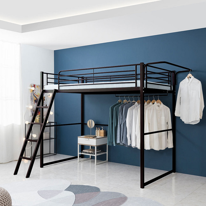 브라보가구 밀라 철제 벙커침대+견면 매트리스 SS, 블랙