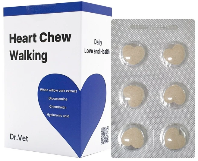 닥터벳 하트츄 워킹 강아지 천연 진통제 맛있게 씹어먹는 관절 통증 영양제, 30정, 뼈/관절강화, 1개 - 쿠팡