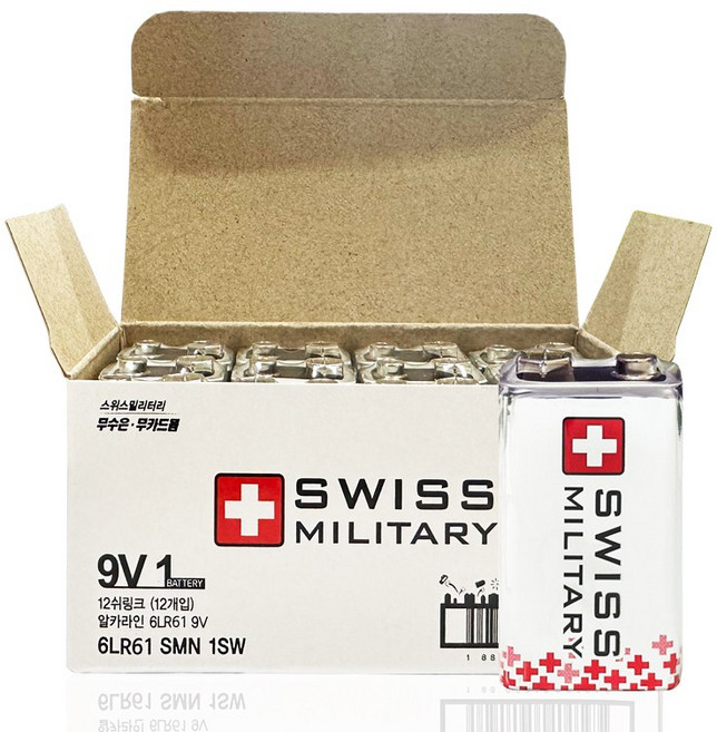 스위스 밀리터리 알카라인 9V 건전지, 1개입, 12개