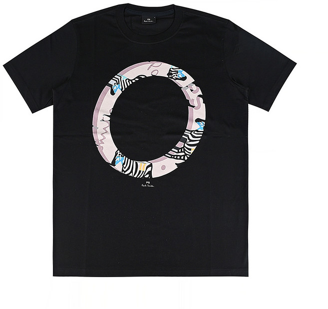 Paul Smith 白字LOGO斑馬粉色PS立體圓環純棉短袖T恤(男款/黑x多色)