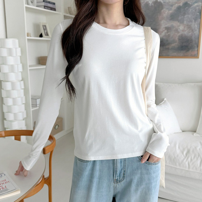 비오라 여성 기본 긴팔 모달 티셔츠 라운드티 2종세트