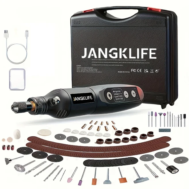 JANGKLIFE USB 무선 로타리 도구 키트 목공 조각 펜 DIY 쥬얼리 금속 유리 미니 드릴, 회색, 1, 상세페이지 참조