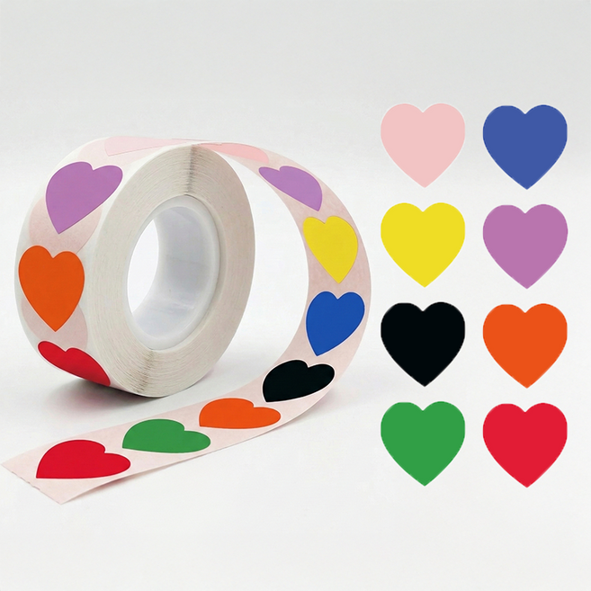 라이프엔라이크 컬러 하트 스티커 500매 롤 포장 데코 선물 포장용 하트씰 스티커, 1개, 8가지 혼합색상