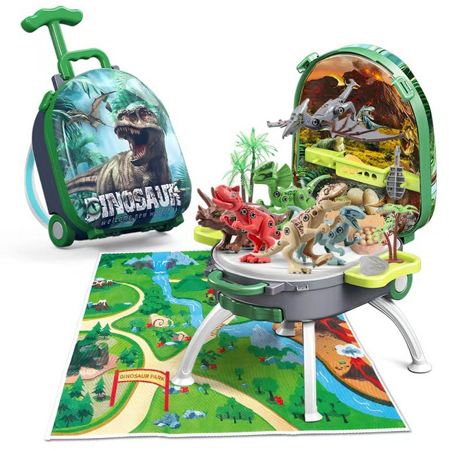 공룡 장난감 세트 캐리어 수납형 피규어 놀이매트 포함 공룡 역할놀이 어린이집 생일선물, 1개, DL9908A-1