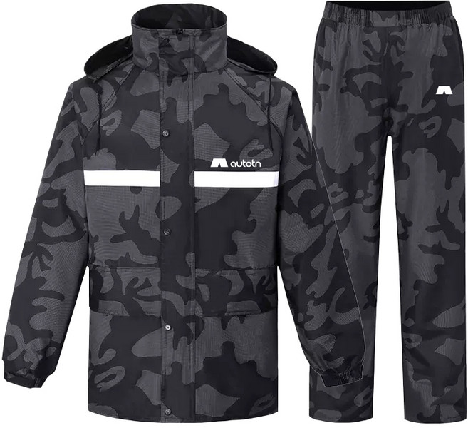 오토티엔 오토바이 프리미엄 240T 밀리터리 블랙 방수우의 우비, 2XL