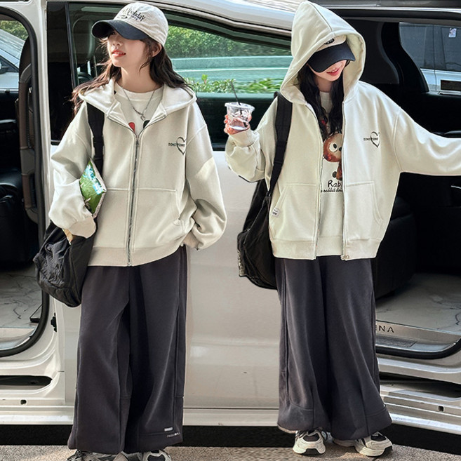 비비키드 여아 초등생 하트 레터링 페인팅 후드집업 긴팔 외투 상의 초중생 주니어 봄 가을 초등생 점퍼 (7725A)