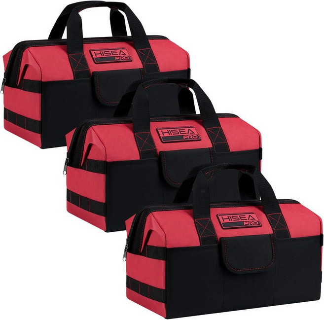 HISEA 13인치 헤비듀티 공구 가방 3종 세트 수납 포켓 방수 전기기사용 정리함 토트백, Red, 13 Inch