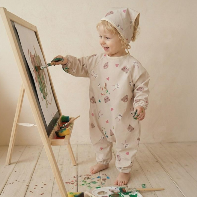 아이레빗 국내생산 아기 유아 미술가운 방수 전신 문센 촉감놀이 모래놀이, 하트