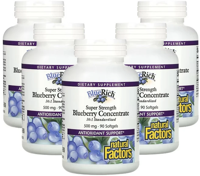 네츄럴팩터스 BlueRich 초강력 블루베리 농축액 500mg 소프트젤 90정, 5개 - 쿠팡