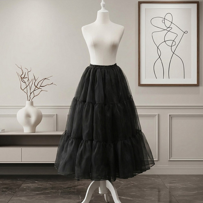 드레스 패치 레이어드 볼륨 스커트 2겹 패티코트-롱-27