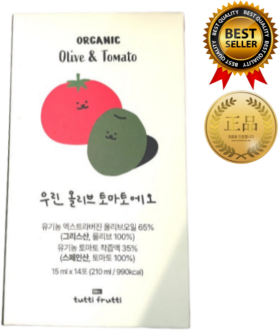 # 정품 # 뚜띠프루티 우린 올리브토마토에오 유기농 엑스트라버진 공복 올리브오일 토마토 스틱 냉압착, 14개, 15ml
