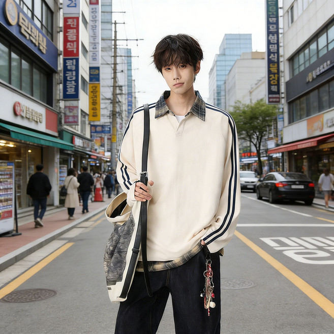 스타일닥터 남성 봄가을 셔츠 넥 맨투맨 긴팔 오버핏 상의