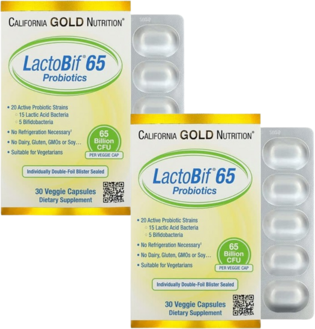 California Gold Nutrition LactoBif 65 프로바이오틱 650억 / 락토비프 유산균 / 장 건강 면역, 2개, 30정
