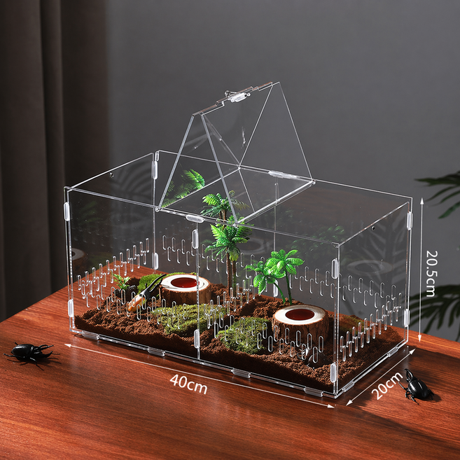 아크릴 사육 케이스 소형 사육 박스 관찰용 사육통 곤충 파충류 사육 용기, 1개, 40X20X20CM (칸막이) 양문형