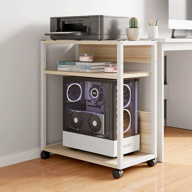 컴퓨터 본체 수납 데스크탑 선반 거치대 이동식 받침대 3단 메이플 체리우드 화이트, 2단 메이플 체리우드 화이트