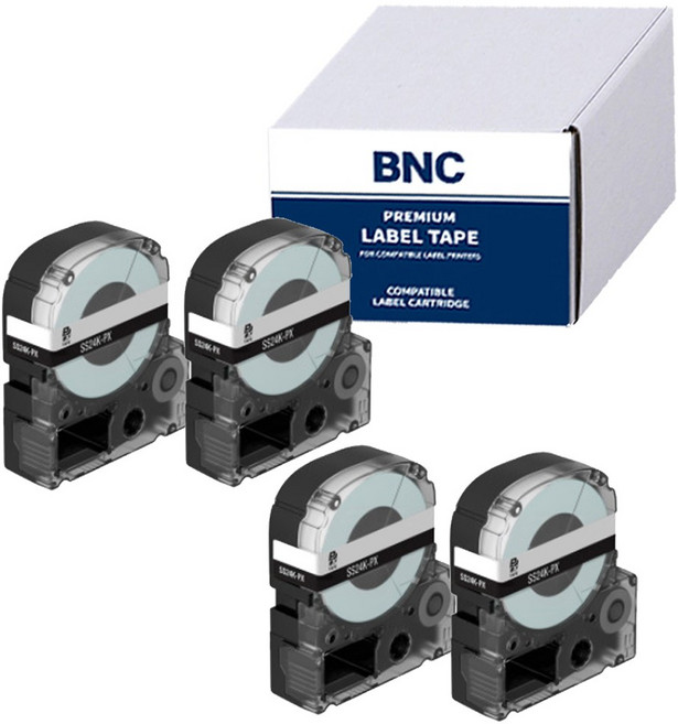 BNC 엡손 호환 라벨테이프 라벨프린터기 라벨기 테이프, 12mm, 흰색바탕/검정글자 4개