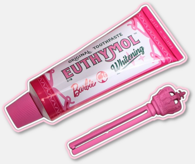 유시몰X바비 화이트닝 미백치약 106g + 로열 크라운 핑크 스퀴저, 1개