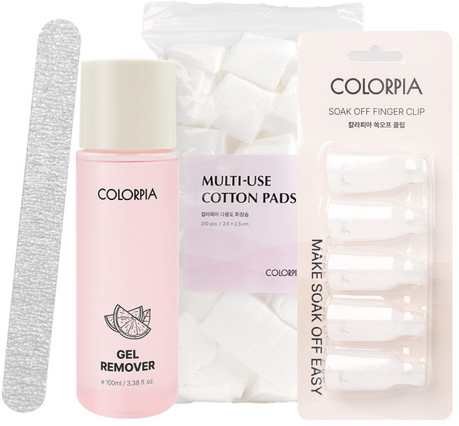 칼라피아 쏙오프 젤네일 제거 세트, 1세트, 리무버 100ml+쏙오프클립 5p+네일솜+우드파일