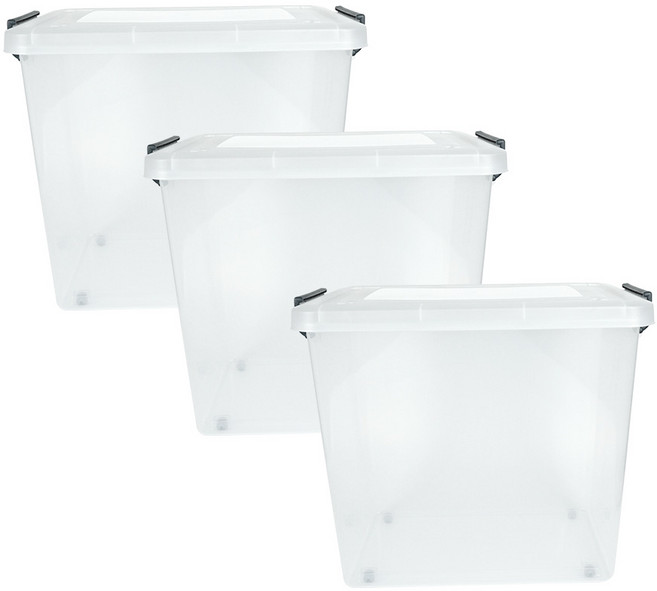 스페이스에디터 투명베이직 리빙박스 65L, 다크블루, 3개