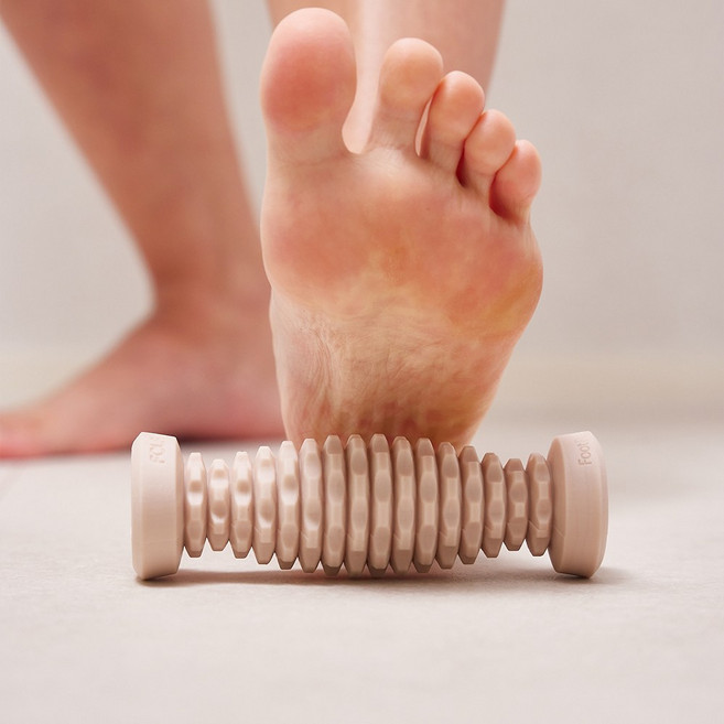 아치업 풋롤러 /발 발바닥 지압점 마사지 지압 볼 공 봉 매트 지압판 용천혈 지압기 맨발걷기 지압봉 안마 종아리 허벅지 다리 롤러 휴대용 통증 부종 족부 발가락 피로완화 용천혈, 코튼 베이지, 1개