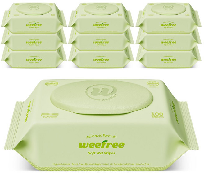 위프리 소프트 그린 아기물티슈 캡형, 10개, 100매, 50g