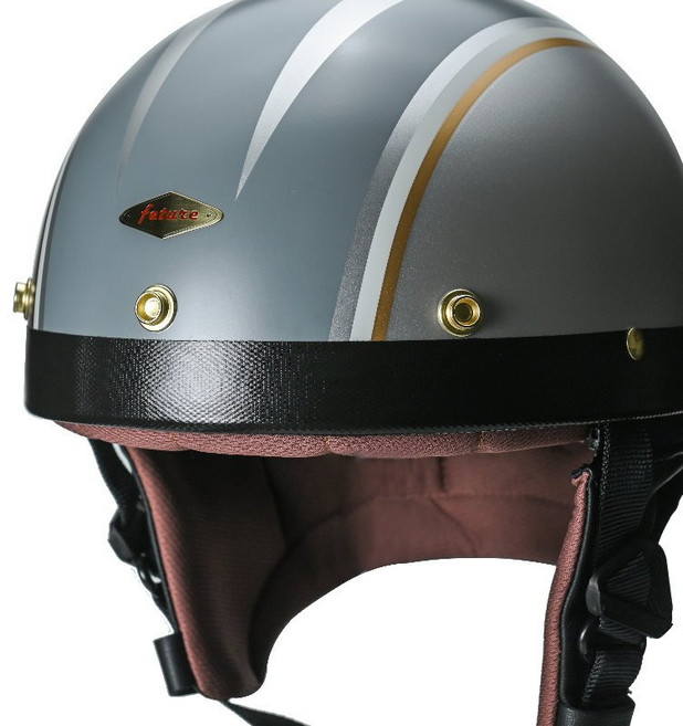 feture 復古安全帽 亞光冰島銀機車頭盔, L (58-59cm)