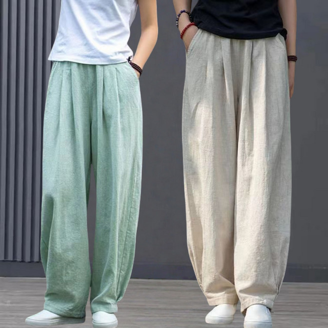 Unique 중년여성 오버핏 린넨 일자핏 롱 바지 루즈핏 엄마 밴딩 팬츠 빅사이즈