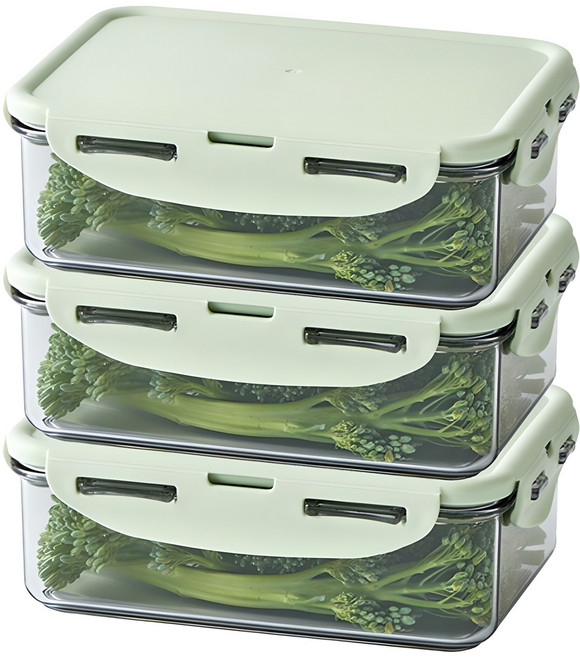 락앤락 비스프리 퓨어 밀폐용기 라이트그린 직사각, 3개, 750ml