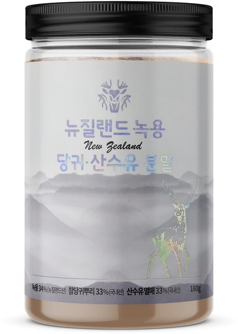 뉴질랜드 녹용 34% 고함량 가루 녹용 상대 당귀 산수유 혼합 분말, 1개, 180g - 쿠팡