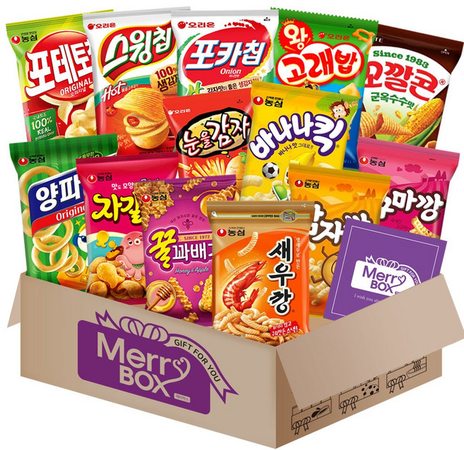 스낵 13종세트 1호{새우깡+양파링+바나나킥+꿀꽈배기+자갈치+감자깡+고구마깡+오감자+꼬북칩+스윙칩+왕고래밥+눈을감자+꼬깔콘}+메세지카드, 1박스, 과자세트