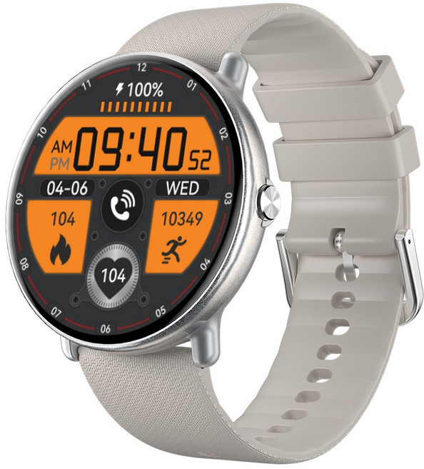 WAPIK 원형 한글판 통화가능 블루투스 스마트워치 Y6 1.43인치 AMOLED 대화면, GPS + 블루투스, 3.6cm, 실버