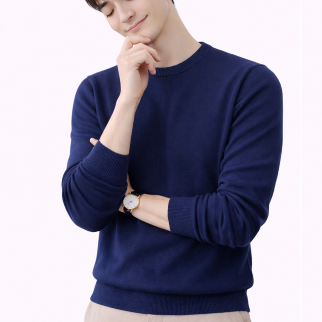 YEON HOME 남성 라운드 니트 베이직 긴팔티 데일리룩